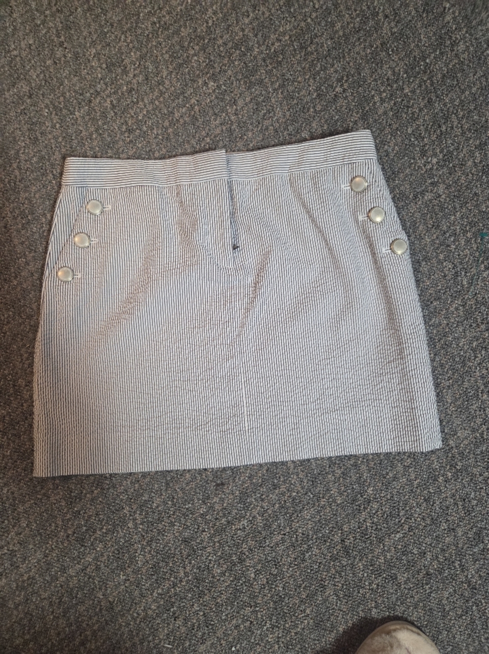 J. Crew Navy and White Striped Mini Skirt with Button Accents